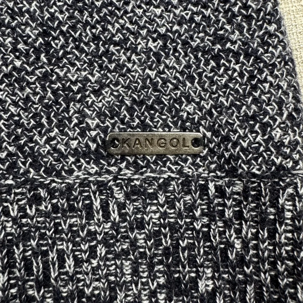 Kangol Mens XL Marled Knit Crewneck Sweater‎ Gray Black Cotton Logo